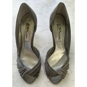 Nina New York Carrie Steel Luna Sparkle Open Toe Heels – Size 8M